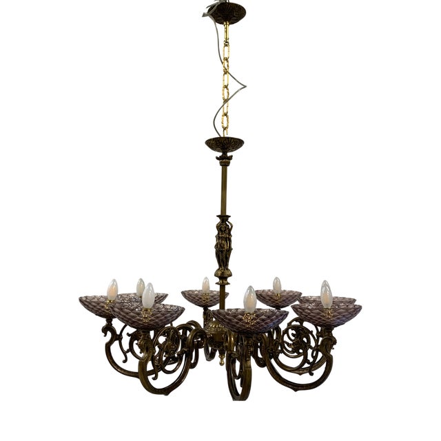 Vintage Murano Glass Chandelier in Bronze and Brass from Seguso, 1950s For Sale