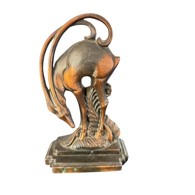 Saved for Stephen H. - Single 1930s Art Deco Gazelle Bookends by Crescent Metal Works For Sale - Image 9 of 13