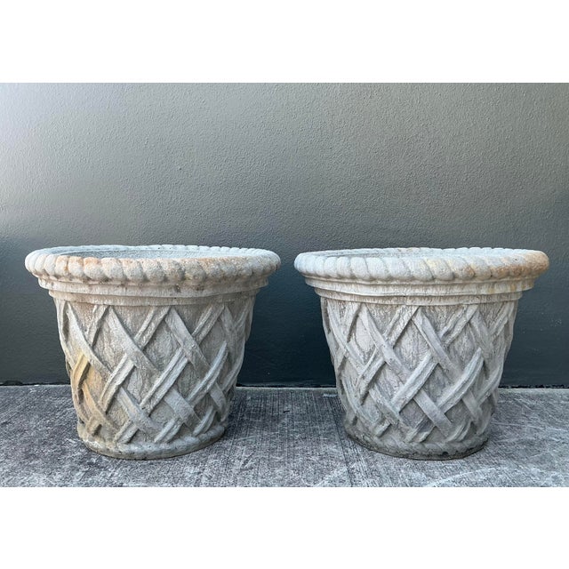 Stone Vintage Cast Concrete Trellis Planters - A Pair For Sale - Image 7 of 12