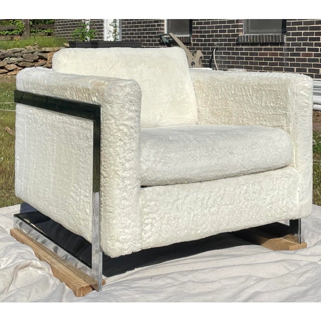White Mid Century Chrome and Upholstered Club Chair After Milo Baughman For Sale - Image 8 of 8