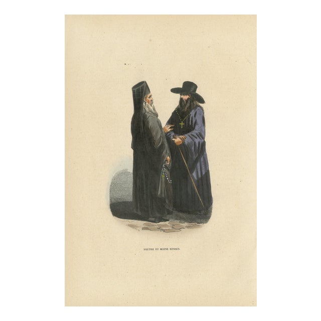 Markaert after Auguste Wahlen, Russian Priest and Monk, 1845, Hand-Coloured Lithograph on Paper For Sale