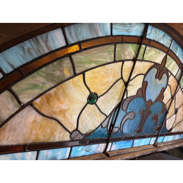 Antique Art Nouveau Arched Leaded Stained Glass Architectural Window, Circa 1890–1925 For Sale In Pittsburgh - Image 6 of 12