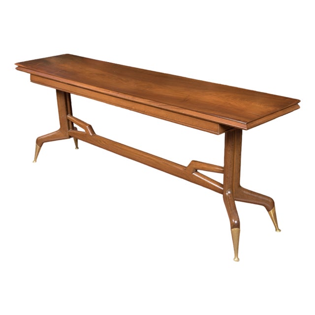 Console Table in Walnut with Brass Legs by Gio Ponti, 1950s For Sale