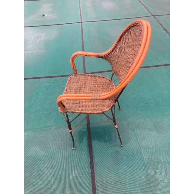 Coastal 1990s Vintage Bent Wood Wicker Metal Arm Chair For Sale - Image 3 of 5