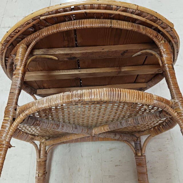 Antique American 2-Tier Woven Wicker Parlor Table With Metal Boot Feet For Sale - Image 4 of 15
