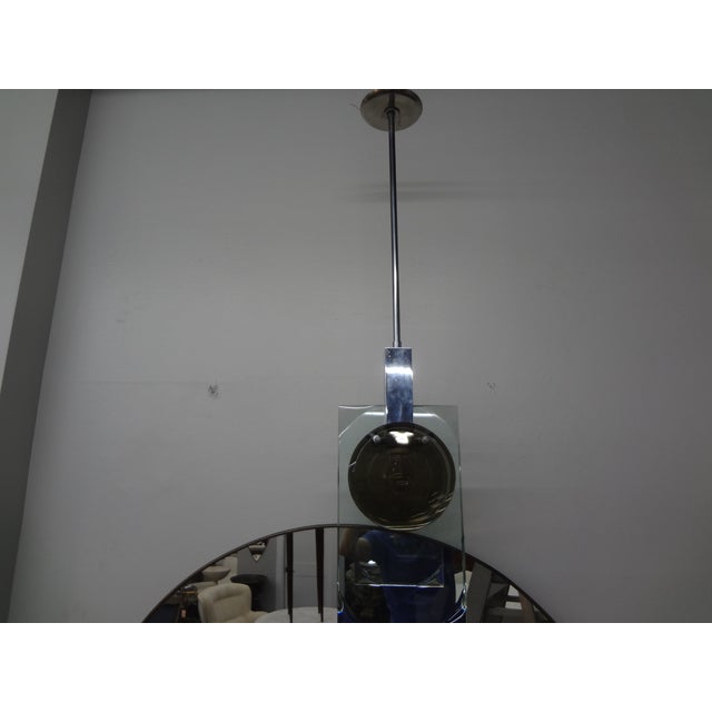 Mid-Century Modern 1960s Italian Fontana Arte Inspired Chrome and Glass Pendant For Sale - Image 3 of 12