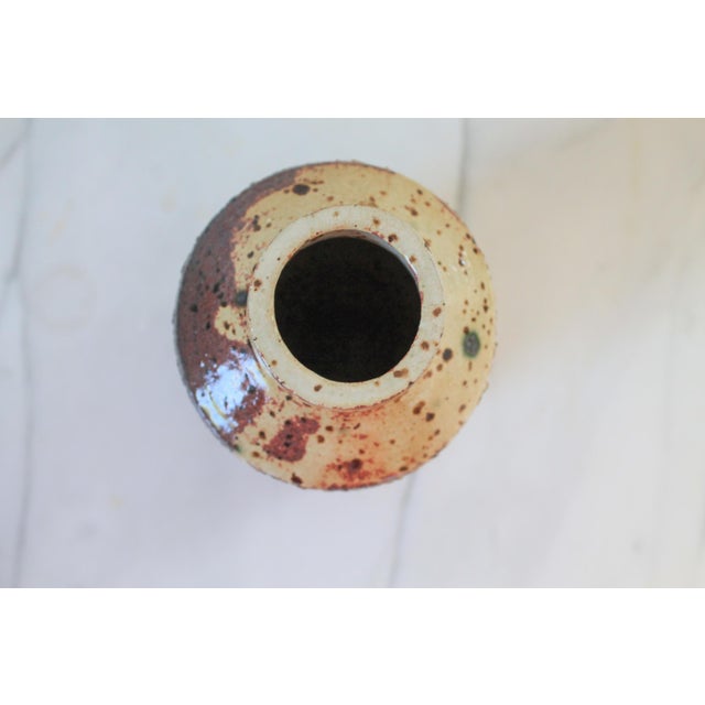 Ceramic 1970's Textured Brown & Beige Studio Art Pottery Vase For Sale - Image 7 of 9