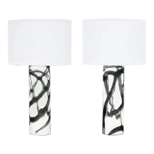 Pair of Green and Smoked Murano Glass Lamps