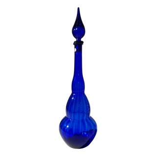 Mid-Century Modern Decorative Cobalt Blue Glass Bottle, Empolio, 1950s For Sale