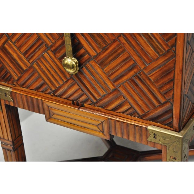 Brown Late 20th Century Furniture Classics LTD Chinese Teak & Bamboo Campaign Chest Side Table on Stand For Sale - Image 8 of 18
