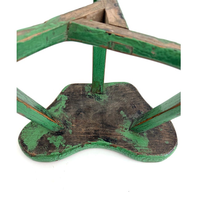 Wood Rustic Green Painted Elm Stool For Sale - Image 7 of 8