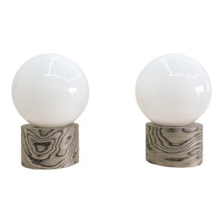 Pair of Ettore Sottsass Veneer & Acrylic Globe Lamps For Sale