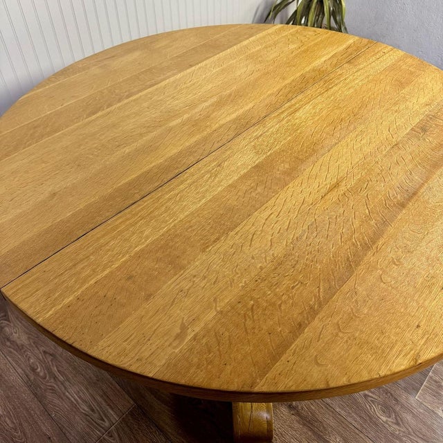 Vintage Tiger Oak Round Pedestal Dining Table For Sale - Image 14 of 15