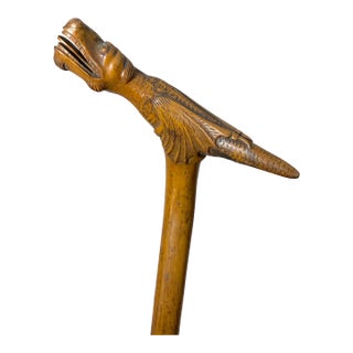 Antique 19th Century Hand Carved Folk Art Dragon Walking Stick Cane Sculpture For Sale