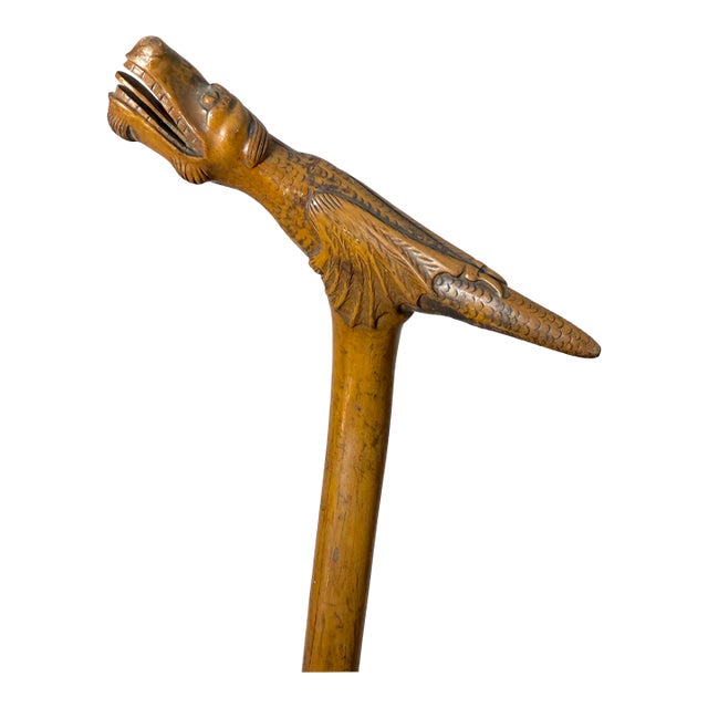 Antique 19th Century Hand Carved Folk Art Dragon Walking Stick Cane Sculpture For Sale