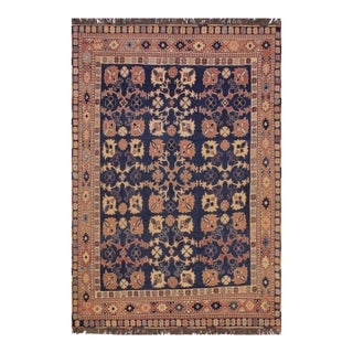 Rustic Soumak Blue/Rust Wool Rug - 6'4'' X 9'3'' For Sale