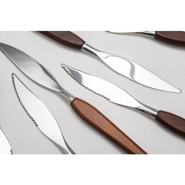 Mid-Century Modern Vintage Scandnavian Rosewood Steak Knives/ Stainless Steel Blades- Set of 6 For Sale - Image 3 of 7
