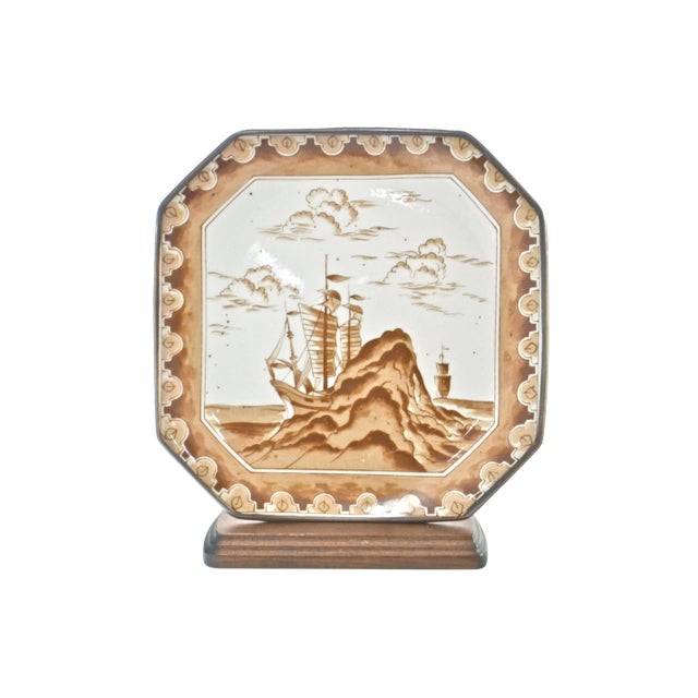Chinoiserie Sail Ships Tray with Stand For Sale