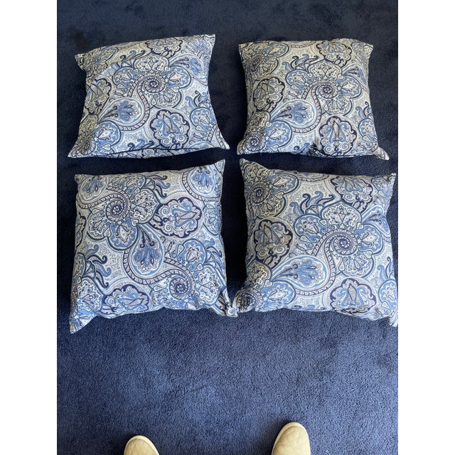 English Navy Paisley Throw Pillows- Set For Sale - Image 3 of 3