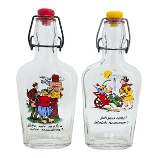 Vintage German Cartoon Swing‑Top Liquor Bottles – Pair For Sale