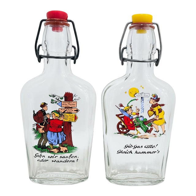 Vintage German Cartoon Swing‑Top Liquor Bottles – Pair For Sale