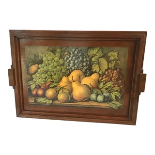 Vintage Decoupage Fruit Motif Wooden Tray For Sale