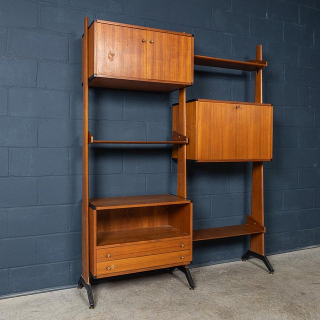 Vintage 20th Century Italian Modular Teak Wall Cabinet, 1960s For Sale - Image 3 of 18