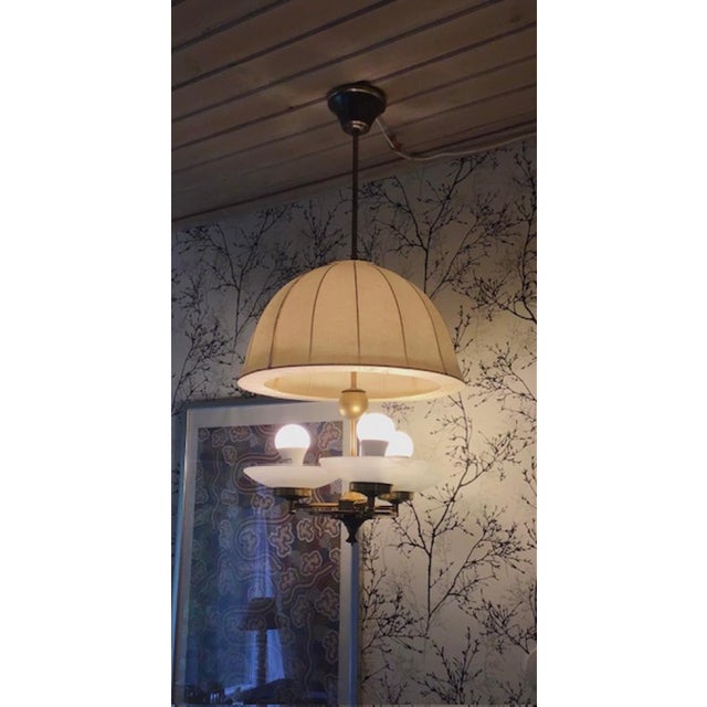 Swedish Modern Ceiling Lamp in Brass and Linen, 1950s For Sale - Image 6 of 11