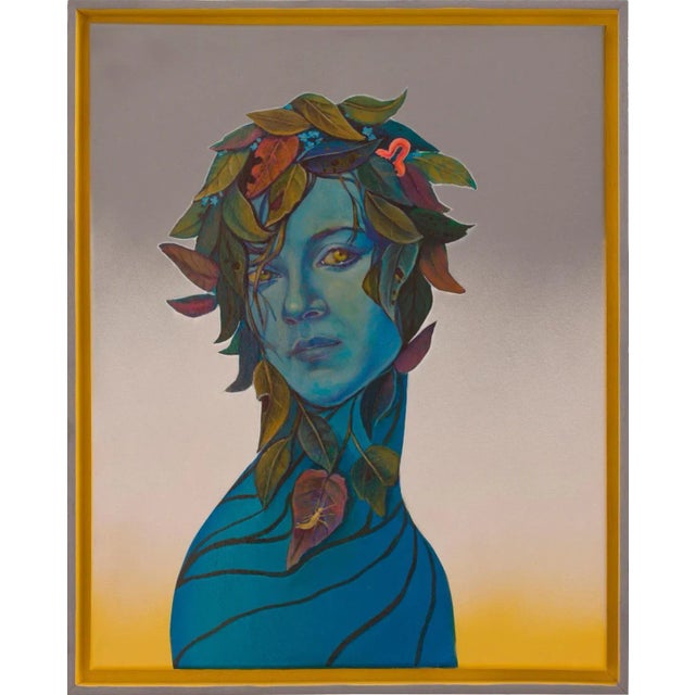 Natasha Lelenco, Blue Madonna with Flowers and Insects, 2021, Acrylic on Canvas For Sale - Image 6 of 6