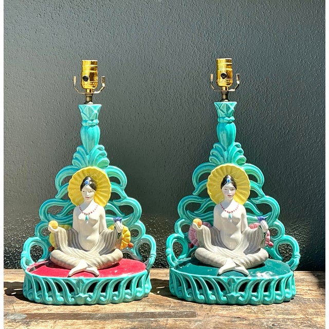 Vintage Orientalist Seated Figure Lamps - A Pair For Sale - Image 12 of 12