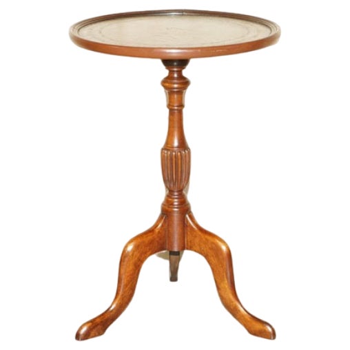 Vintage Hardwood Heritage Green Leather Wine Table, 1930s For Sale