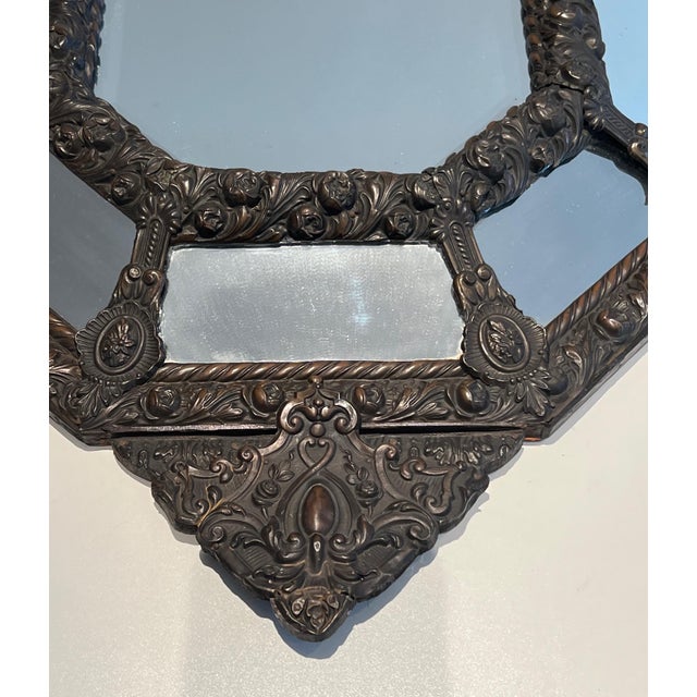 Mirror with Closed Pares in Repoussé Copper Decorated with Garlands of Flowers For Sale - Image 10 of 12