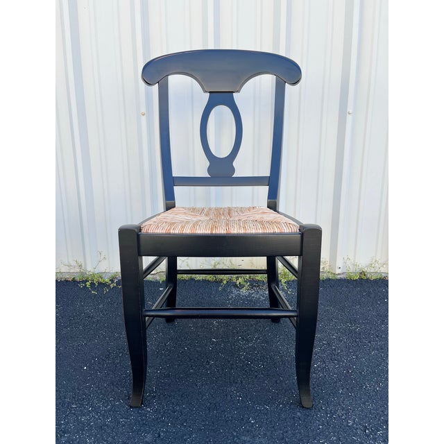 Pottery Barn Pottery Barn Napoleon Black Rush Seat Modern Dining Chairs- Set of 4 For Sale - Image 4 of 12