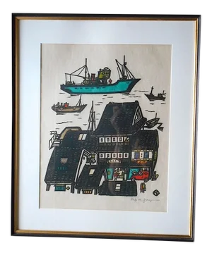 Vintage Mid 20th C. Pencil Signed Japanese Woodblock Print-Framed