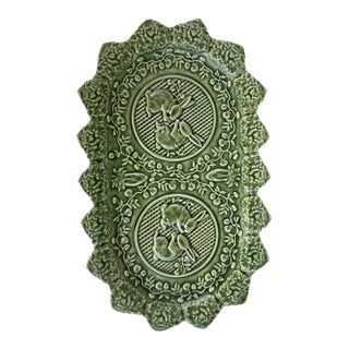 Vintage Bordallo Pinheiro Green Ceramic Rabbit Platter. For Sale