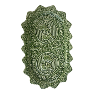 Vintage Bordallo Pinheiro Green Ceramic Rabbit Platter.