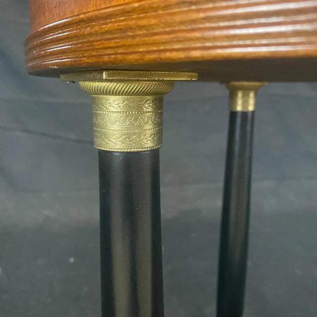 French Empire Style Round Side Table With Bronze Mounted Ebony Columns For Sale - Image 4 of 10