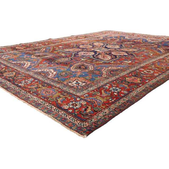 79563 Vintage Persian Heriz Rug, 07'03 x 10'02. The Crimson Dominion: A Vintage Persian Heriz Masterpiece of Refined...