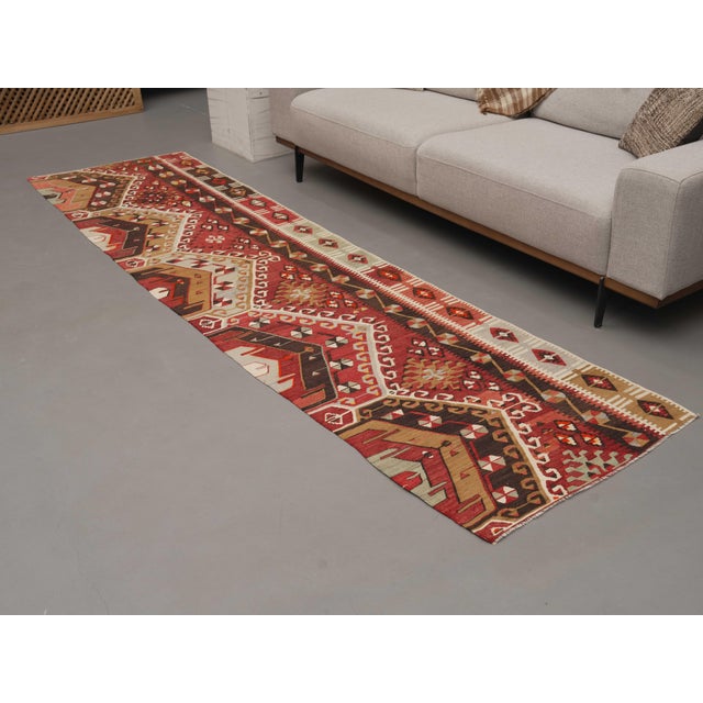 1970s 1970s Vintage Handmade Wool Cotton Red Runner Rug For Sale - Image 5 of 11