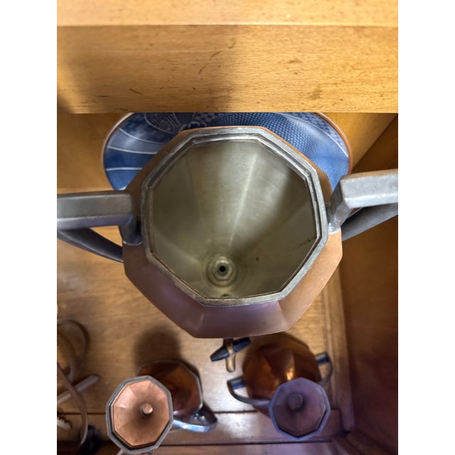 1930s Beautiful Art Deco Copper Percolator, Creamer and Sugar Set For Sale - Image 11 of 12