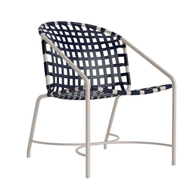 Brown Jordan Kantan Aluminum Vinyl Arm Chair, Dove frame with Marine fabric For Sale - Image 12 of 12