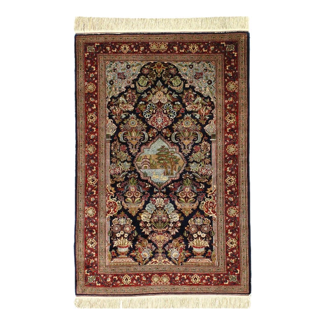 2020s Navy Persian Kashan All Silk For Sale