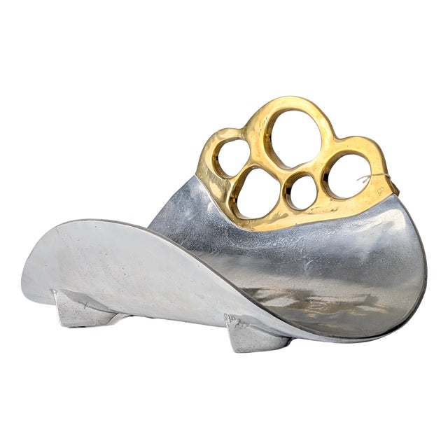 Vintage Log Rack in Aluminum and Brass by David Marshall, Spain, 1980s For Sale