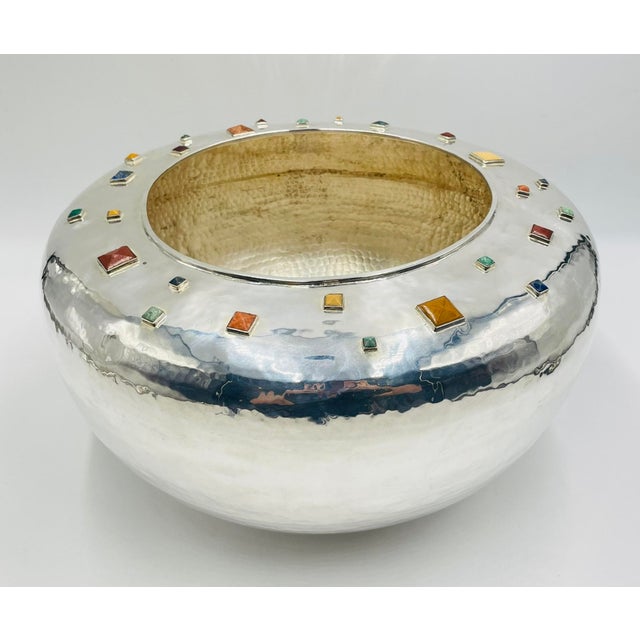 1980s Monumental Emilia Castillo Centerpiece Bowl, Silver Plated & Gem Stones, Mexico For Sale In Los Angeles - Image 6 of 18