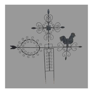Mid 20th Century Primitive Country Folk Art Twisted Metal Directional Weathervane with Figural Chicken For Sale