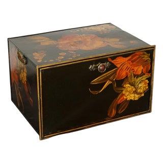 Vintage Metal Floral Hand Painted Design Storage Box from Shaw & Sons. For Sale