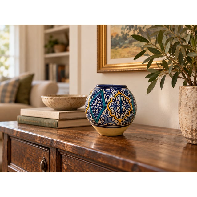 Ceramic Vintage Signed Safi Moroccan Pottery Vase With Geometric Floral Design For Sale - Image 7 of 7