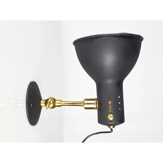 Mid-Century Adjustable Wall Lamps in Black Painted Aluminum and Brass, 1950s, Set of 2 For Sale - Image 10 of 13