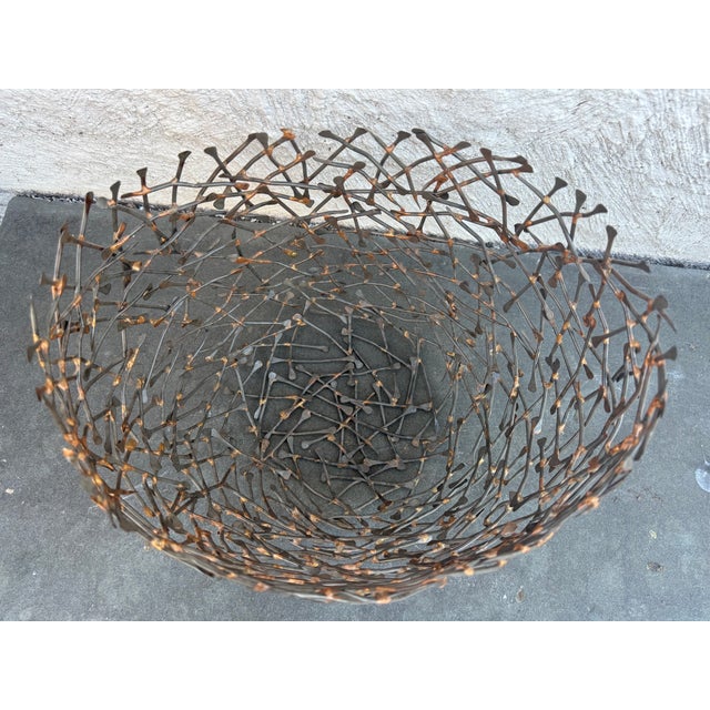 Claire Falkenstein Brutalist Style Wired Metal Bowl Basket Catch All Birds Nest Bertoia Falkenstien For Sale - Image 4 of 5