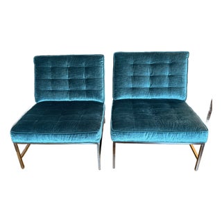 Mitchell Gold + Bob Williams Major Chairs in Iridescent Aquamarine Velvet, Pair For Sale